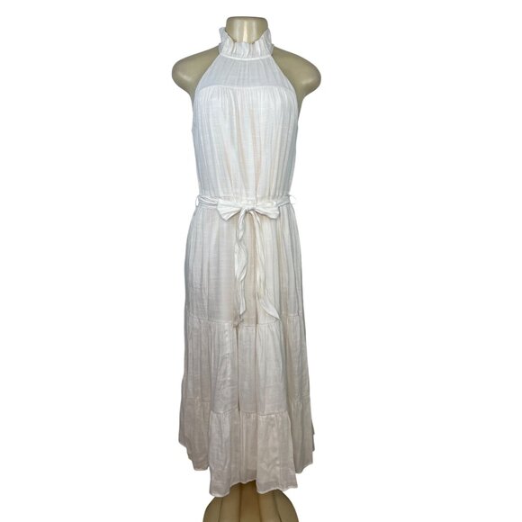 Banana Republic XS White Halter Maxi Dress With Ruffle Neck & Belted Waist - New - Picture 1 of 9